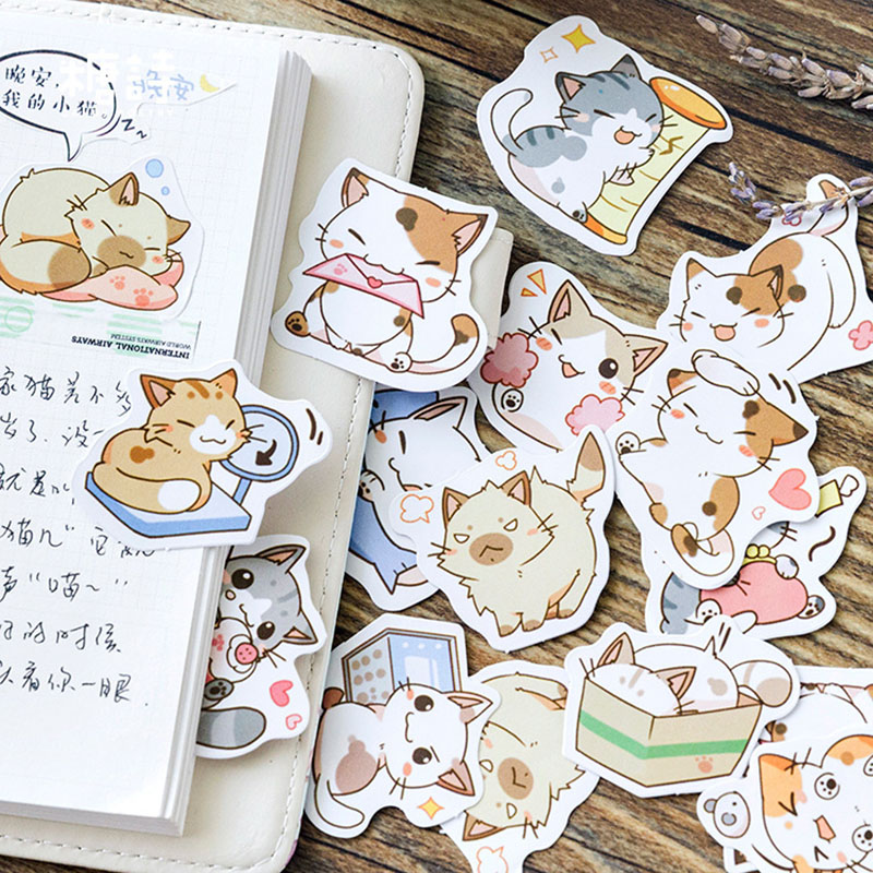 45 sztuk/pudło moje niegrzeczne koty Kawaii Mini papierowa naklejka Diy pamiętnik Album dekoracje do scrapbookingu szkolne naklejki papiernicze