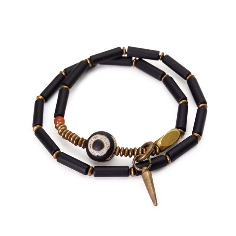 Perline tibetano Nero onice Del Braccialetto dell'annata Trasformati Rame Vajar Zen Gioielli di Guarigione Accessori di Protezione Delle Donne Degli Uomini