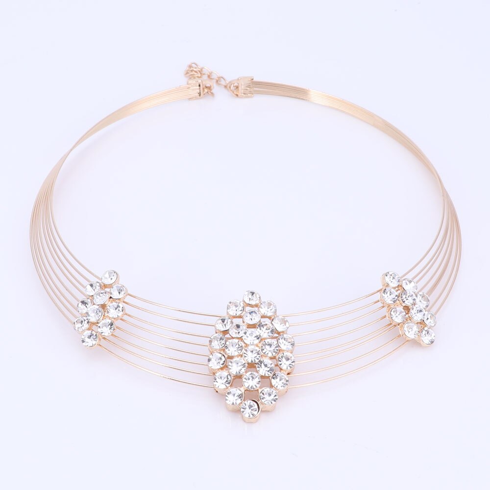 Nigerian Brilliant Wedding Jewelry Set Rhinestone Crystal Multi layer Chain Necklace Earrings Bracelet Ring for Women