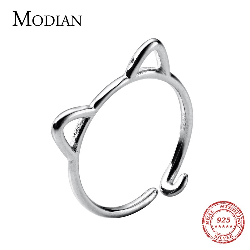 Modian Klassische SchöNe sehr klein Katze Gesicht Offene Einstellbare Finger Ring für frauen Sterling Silber 925 Ebene Ring Edlen Schmuck