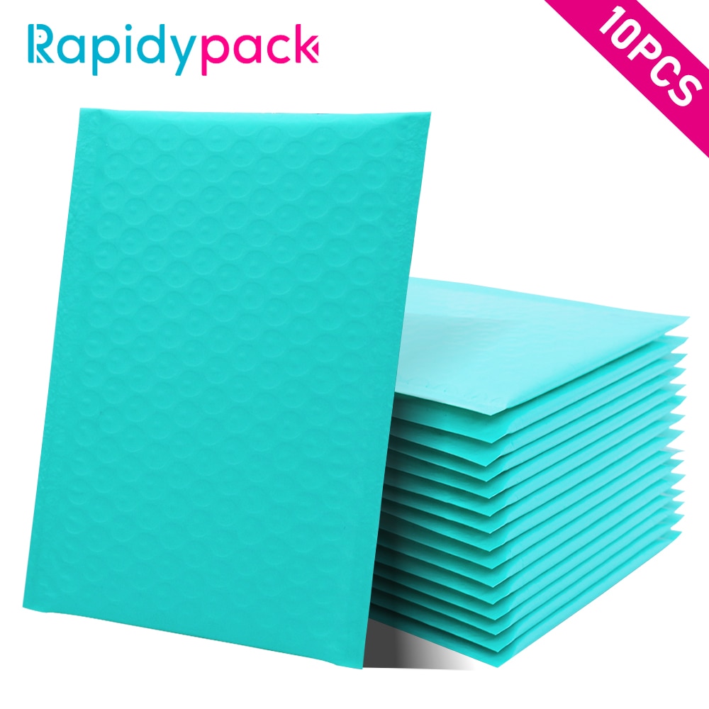 Rapidypack 10PCS 4x7'' Teal Green Poly Bubble Mailers Padded Envelopes Self Sealing Bags Bubble Envelope Envelopes
