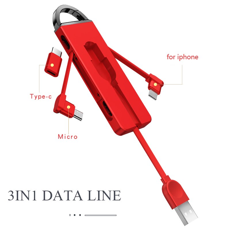 Unico Portachiavi 3 in 1 con il Tipo C Adattatore del Cavo del Caricatore per il iPhone XS X 8 7 Più Il Cavo di Ricarica per Huawei P20 pro compagno di 20 20X