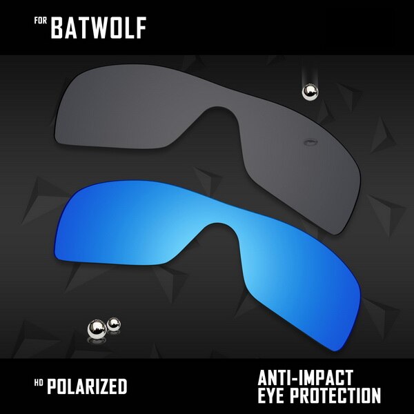 Oowlit 2 stk polariserede solbriller udskiftningslinser til oakley batwolf-sort og isblå: Default Title