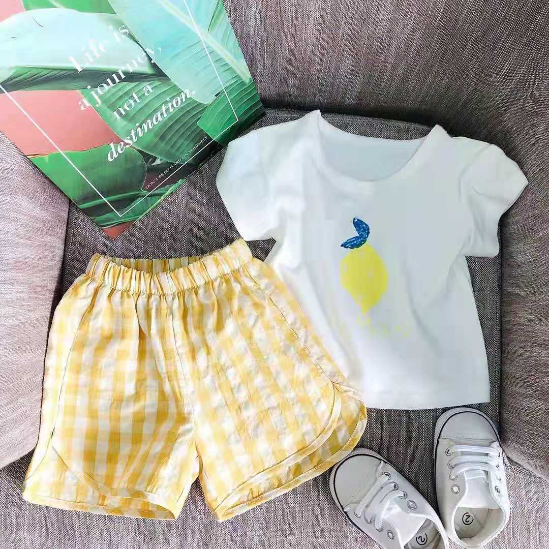 Ensemble de vêtements en coton pour bébés garçons et filles, 2 pièces, haut à manches courtes et Short, dessin animé, été 7424: yellow lemon set / 73cm