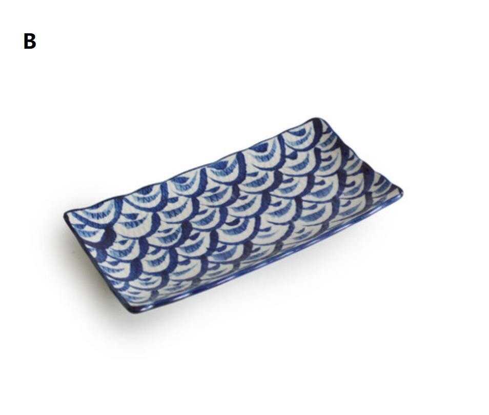 Japanese Style Sushi Plate Ceramic Tableware Rectangular Plate Hand-painted Korean Sushi Dumplings: B