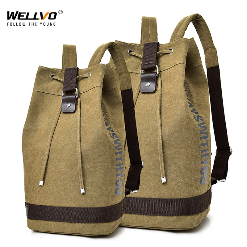Large Travel Green Backpack Mountaineering Backpack Men Canvas Bucket Shoulder Bags Male Canvas Backpacks Mochila XA55ZC