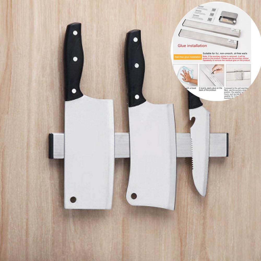 Væg knivholder miljøvenlig rustfrit stål køkken magnetisk hvilestativ til knive bar opbevaring blok kniv: Lim 31cm