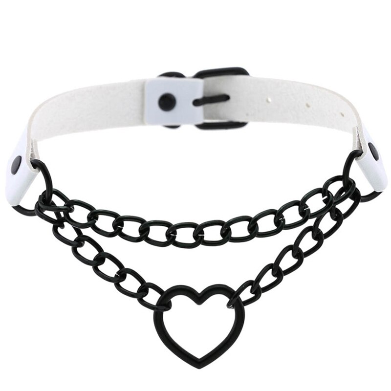 Frauen Hiphop Nette Cosplay Maid Kragen Punk Gothic Leder Halsband Metall Kette Harajuku Einstellbare Herz Halskette Schmuck: WT