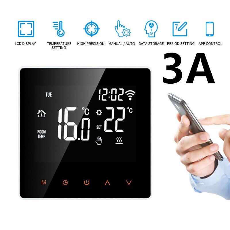 Smart wifi termostat elektrisk gulvvarme vand/gasfyr berøringsafbryder temperaturregulator arbejde med google home alexa: 3a