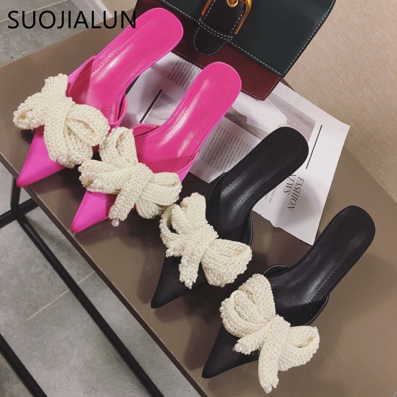 Suojialun kvinnor mules tofflor med klack sandaler sommar slip on slides märke fjärils loafers flip flops skor utomhus toffel