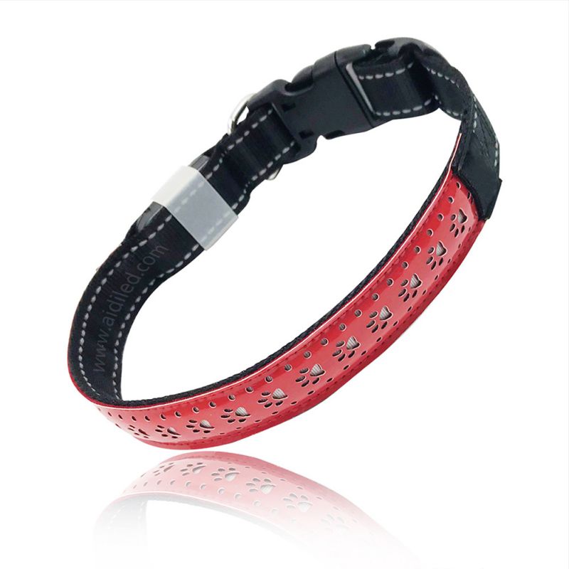 Collier de chien de LED en cuir d'unité centrale Rechargeable d'usb de collier pour animaux de compagnie de lumière de nuit collier de lueur avancé, collier réglable d'animal de compagnie de sécurité