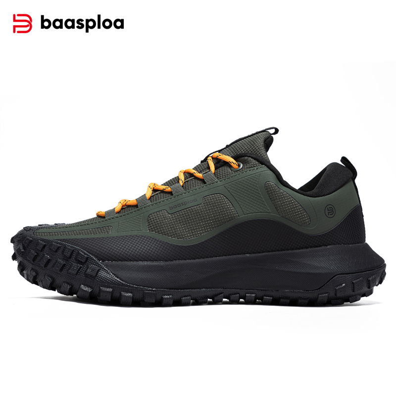 Baasploa Men Hiking Shoes Anti Splash Water Outdoor Sneakers for Men Comfort Casual Sneakers Male Non-Slip Wear Resistant: army green / 42