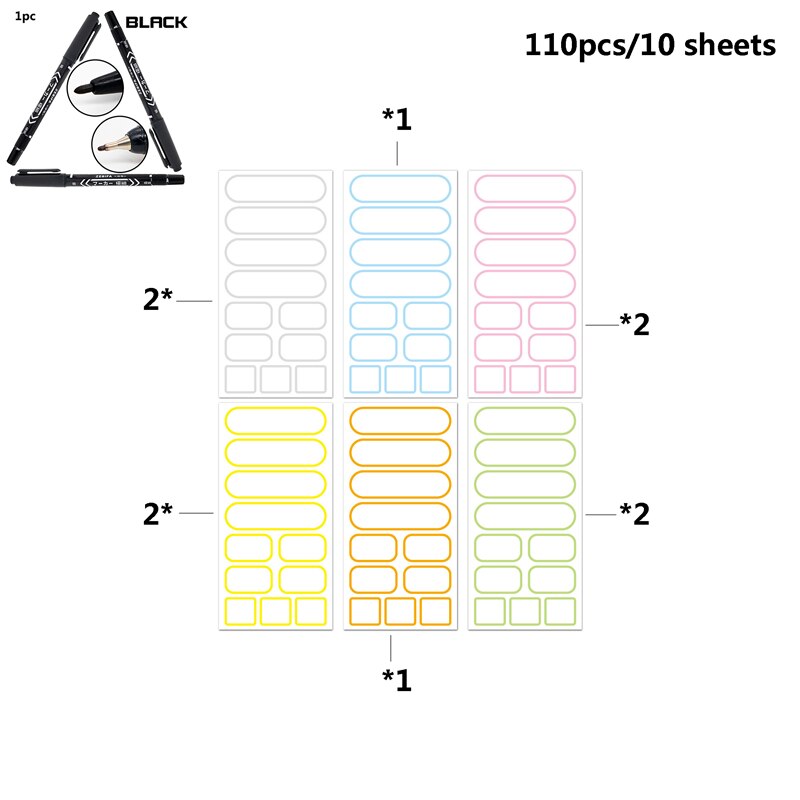 110pcs With pen Reusable Jam Jars Kitchen Label Stickers Storage Bottle Container Label Blackboard Chalk Stickers On the can: Black pen
