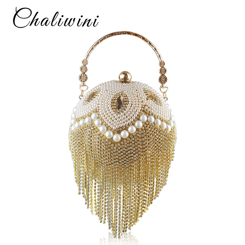 Gouden Diamant Kwastje Vrouwen Party Metalen Kristal Koppelingen Avondtassen Huwelijk Bruids Zak Schouder Handtas Polsbandjes Clutch Purse