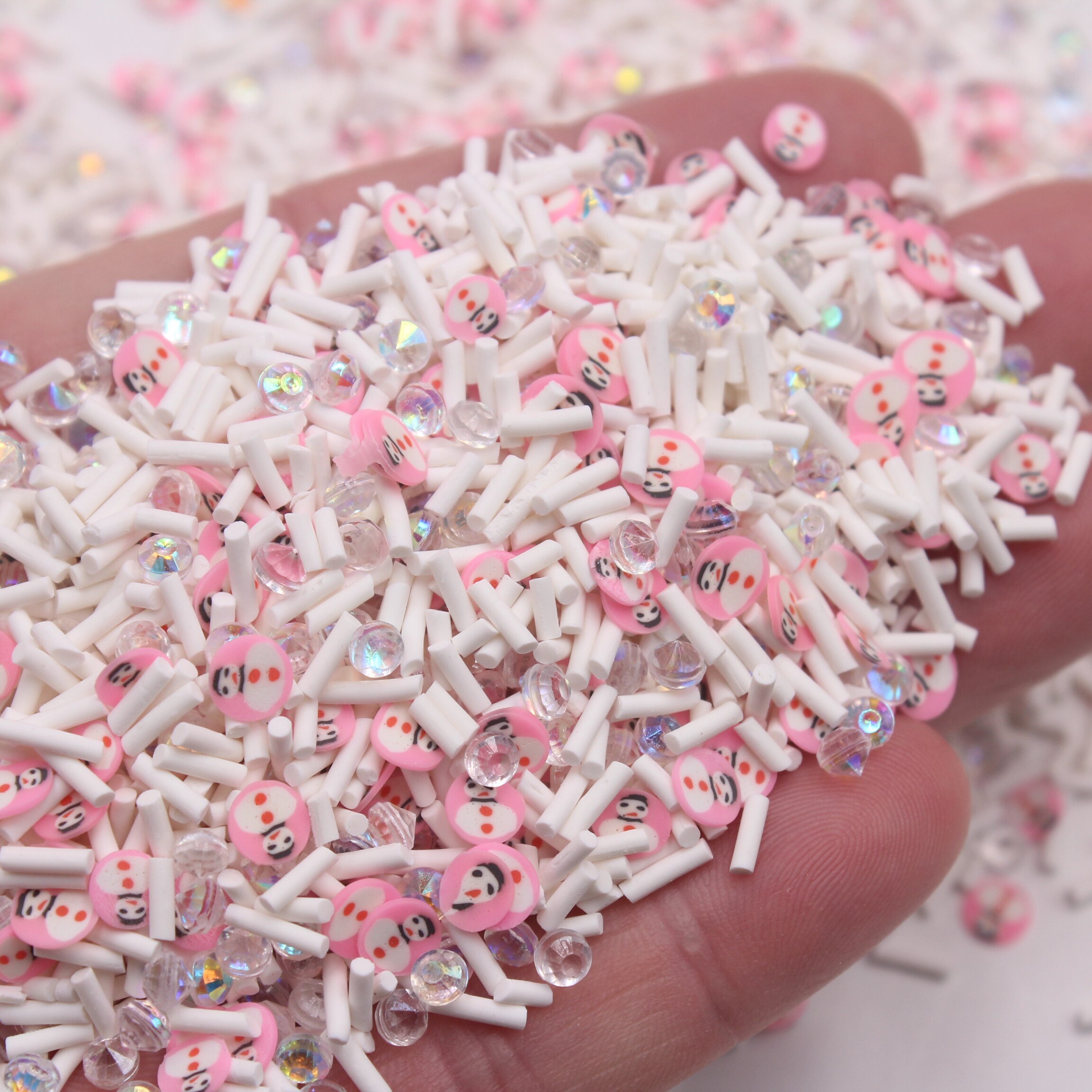 100g/Lot Christmas Themed Pink Snowman Mixture Clay Slices Candy Sprinkles for Decoration DIY Crafts: Default Title
