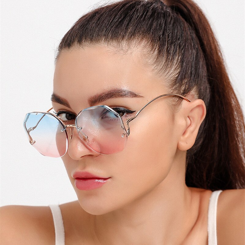 8Farbe Tee Gradient Angeln Sonnenbrille Frauen Ozean Wasser schneiden getrimmt Linse Metall gebogen Tempel Sonne Brille weiblich
