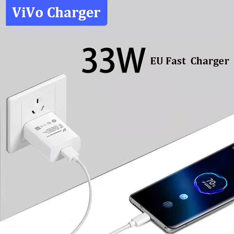 Vivo Original Fast Charger 33W EU Flash Charge For VIVO X70 X30 X60 X50 Pro iQOO Neo855 Z3 Z6 Y55S Y32 S10 Pro S12 +Type C Cable