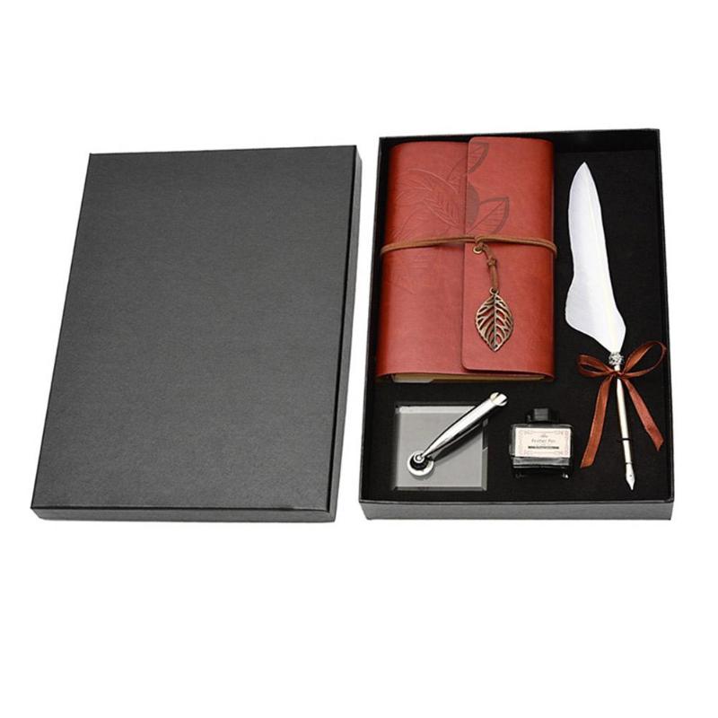 1set Retro Vintage Calligraphy Feather Dip Pen Writing Ink Set Stationery Quill Fountain Pens Vintage Pen: Type D White