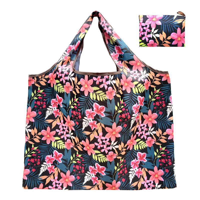 Printing Foldable Shopping Bags Environmental Protection Portable Grocery Bags Large Capacity Portable Storage Bags: Pink