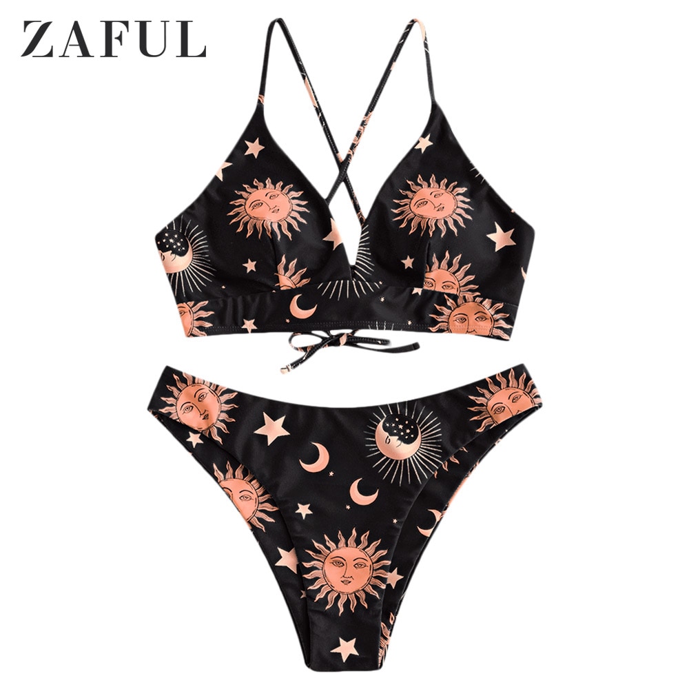 ZAFUL Stern Sonne Mond Spitze hoch Bikini einstellen Spaghetti-trägern Draht Freies Schwimmen Anzug Frauen Sommer Badeanzug hoch schneiden gepolsterte Bademode