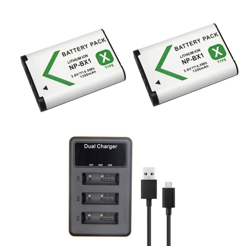 5Pcs 3.6V NP-BX1 Np Bx1 Batterij + 3 Slots Lader Voor Sony DSC-RX100 DSC-WX500 Iv HX300 WX300 HDR-AS15 x3000R MV1 AS30V HDR-A300: 2pcs and Charger