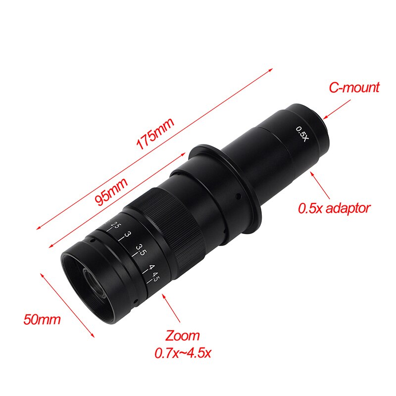 180X 130X Adjustable Zoom C-mount Lens 0.7X~4.5X Magnification 25mm For HDMI USB Industry Video Microscope Camera 110V 220V: 180X Lens