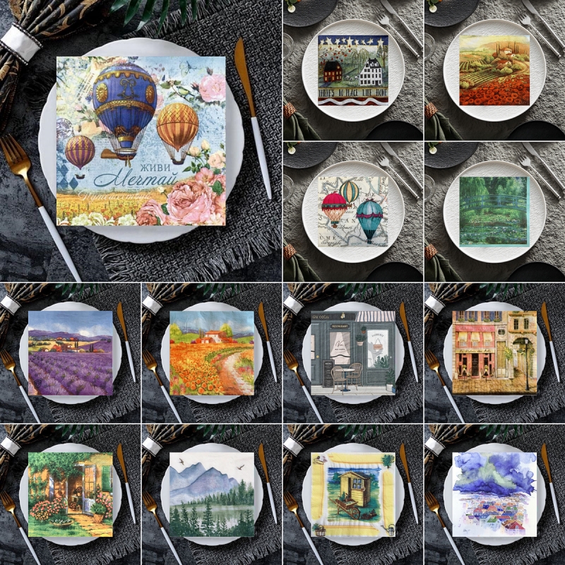 20 stk/pakke blomster vintage retro landlig bord decoupage papirservietter blomsterserviet papirlommetørklæde til festdekorationer