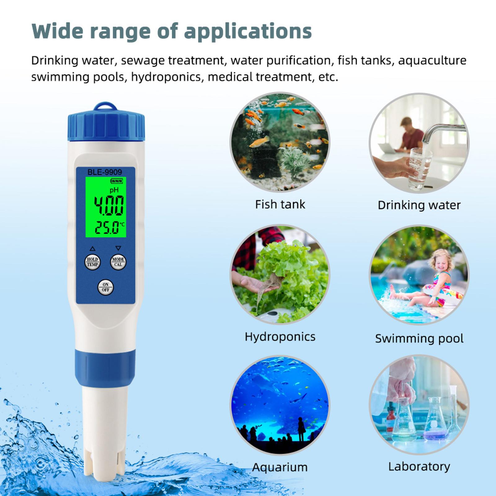 Water Tester PH Meter,PH,EC/Tds/Salinity,Temp Measurement EC Meter for Swimming Pools