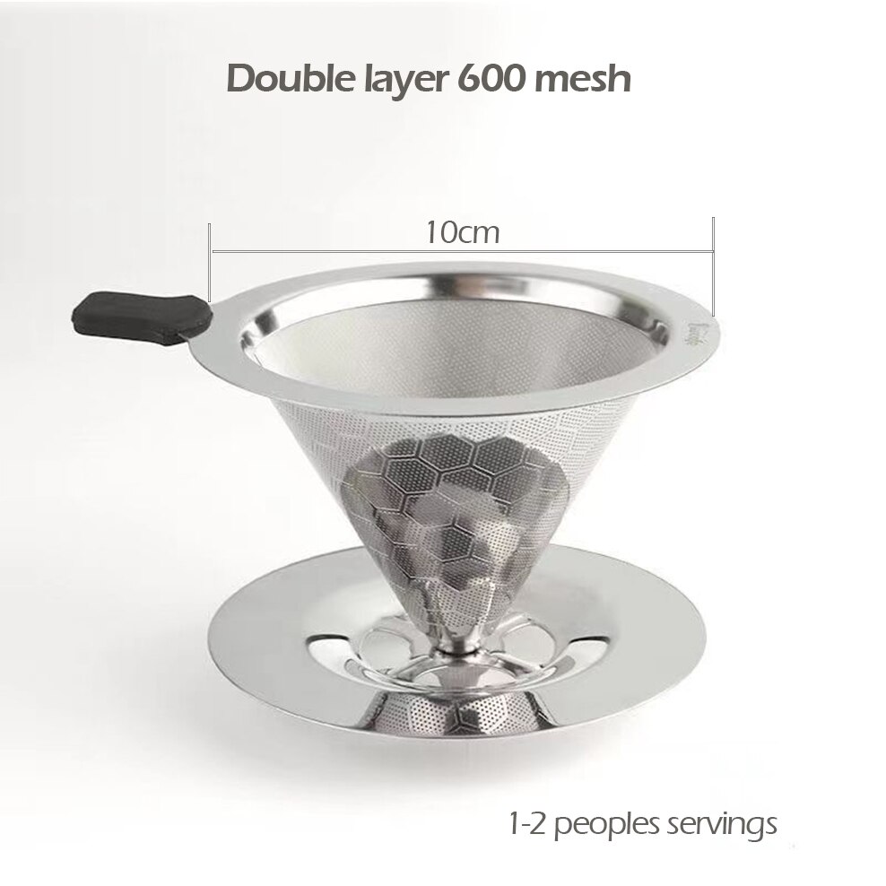 304 Stainless Steel Coffee Filter 600 Mesh Double-Layer Honeycomb Filter Bowl With Base Filter-Free Paper Coffee Strainer: STEEL COLOR