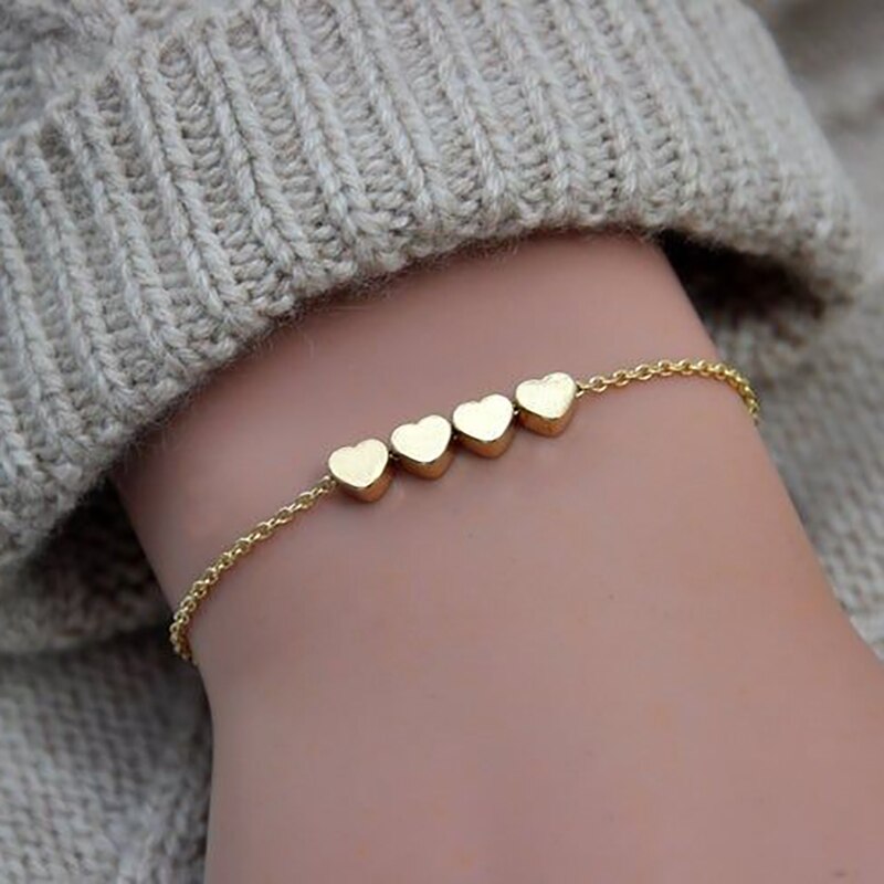 Minimalist Korean Trend Simple Metal Thin Chain Heart Bracelet For Women Girls Birthday Party Jewelry 2B068: 2B202 gold