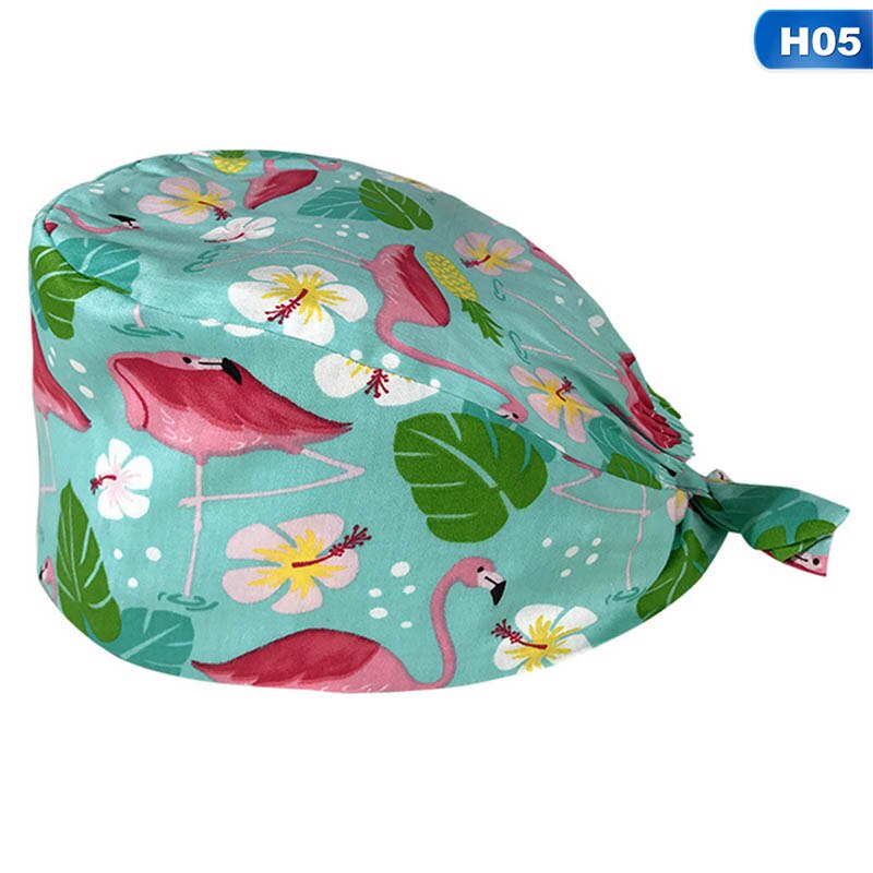 Kvinder print bomuld bandage justerbar sygeplejerske kasket med svedbånd bouffant hat mænd gorros quirofano mujer sygeplejerske uniform tilbehør: H05