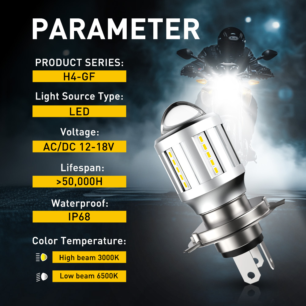 AUXITO 1Pcs H4 Motorcycle LED Headlight High/Low Beam Light Bulbs Lamp Motorbike With LENS Fanless Dual Color White Yellow 12V
