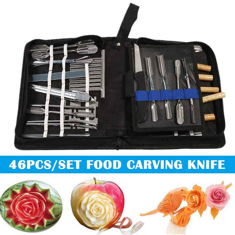 46pcs Culinary Carving Tool Set Fruit Vegetable Food Garnishing Cutting Slicing Garnish Tools Kit OW