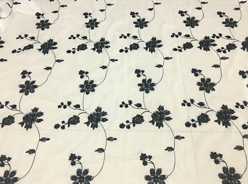 Zwarte bloemen kant Garen stof 3D Geborduurde Chiffon stof Europese garen kant doek voor kleding DIY 1 order = 1.5 meter