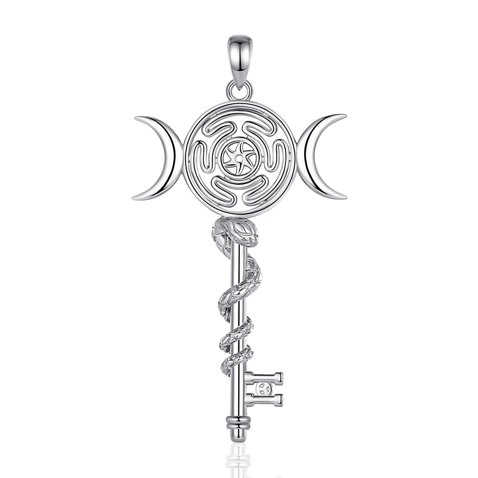 Eudora 925 Sterling Silver Hekate Wheel Necklace for Women Snake Key Triple Moon Goddess Pendant Witch Jewelry Personality: black