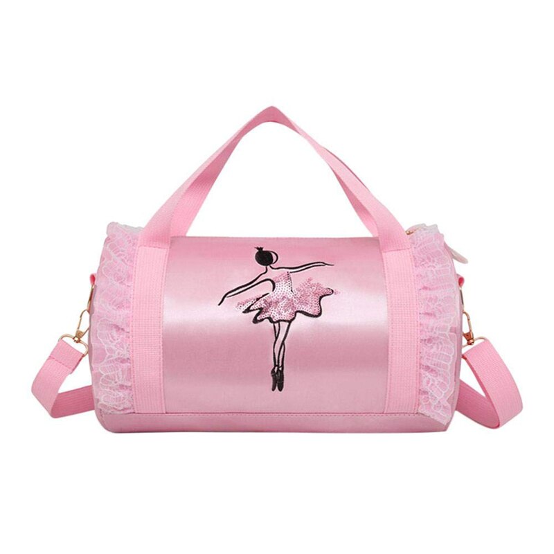 Broderi gymnastiktaske pink kvinder balletdans muleposer stor kapacitet skuldertaske piger latinske dansetasker
