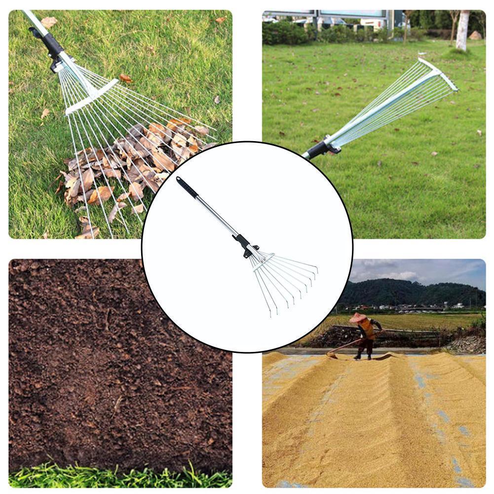 Telescopische Tuin Hark Tuin Schoonmaken Vuilnis Leaf Hand Hark Verzamelen Harken Tool Tool Gras Gazon Scoop U4P6