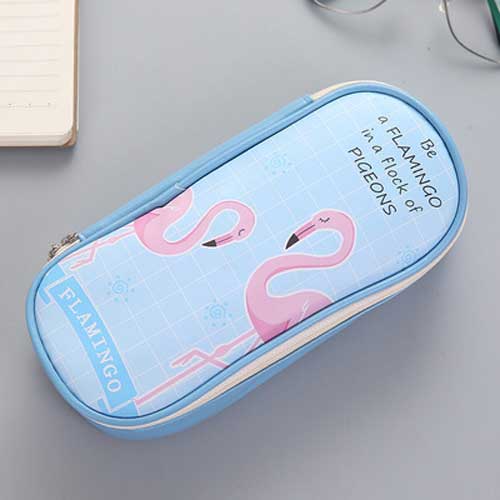 Cute Flamingo Pencil Case for Girls School Supplies Korean kawaii Stationery Big Multifunctional Pencil box Bag Pencilcase: Sky Blue