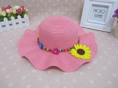 1 Uds Falbala de sombreros de sol para niños Primavera Verano playa sombrero de paja 52 cm circunferencia de la cabeza de 6138: Hide powder