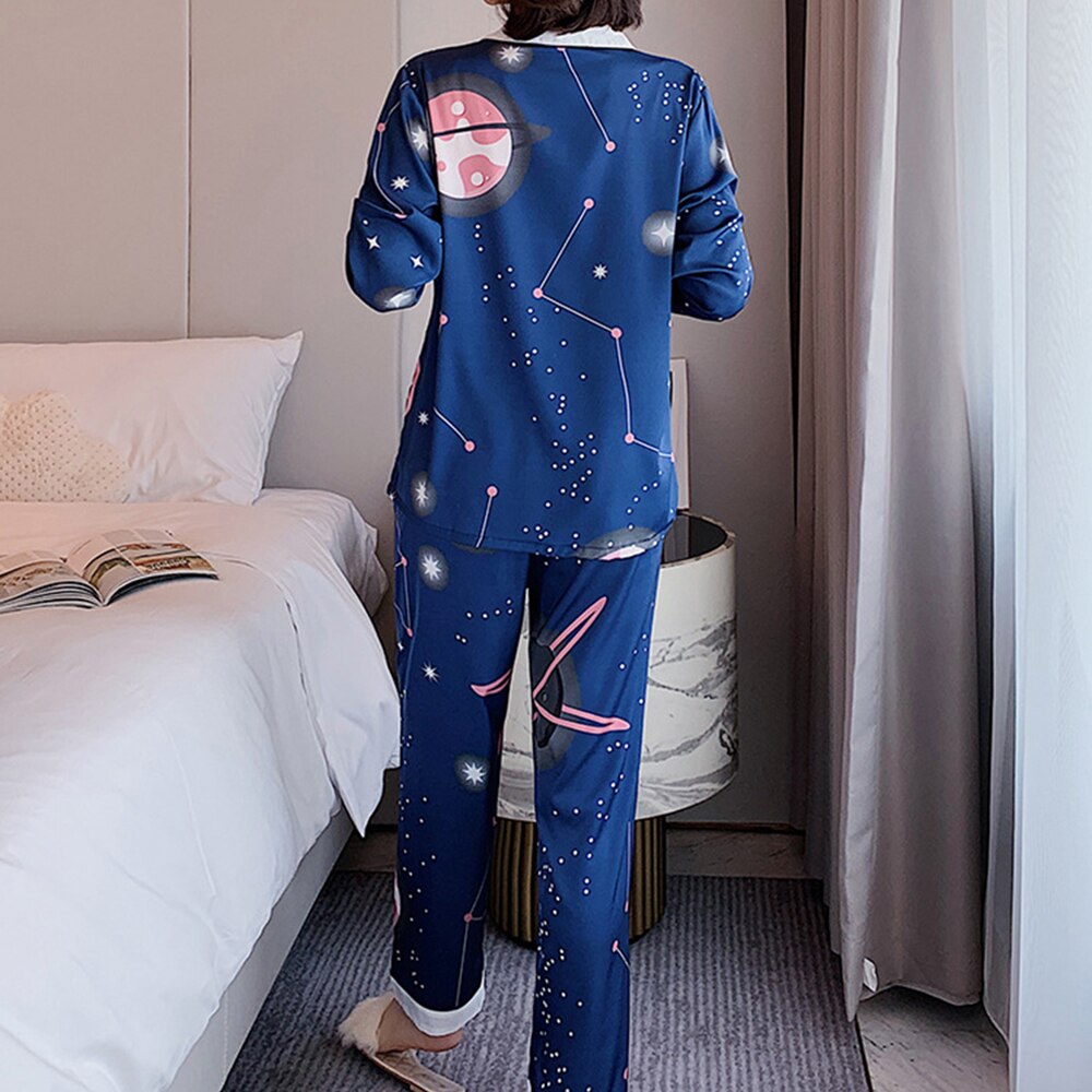 ChunShang Pajamas Women Summer Thin Ice And Snow Silk Long-Sleeved Two-Piece Letter Home Service Suit