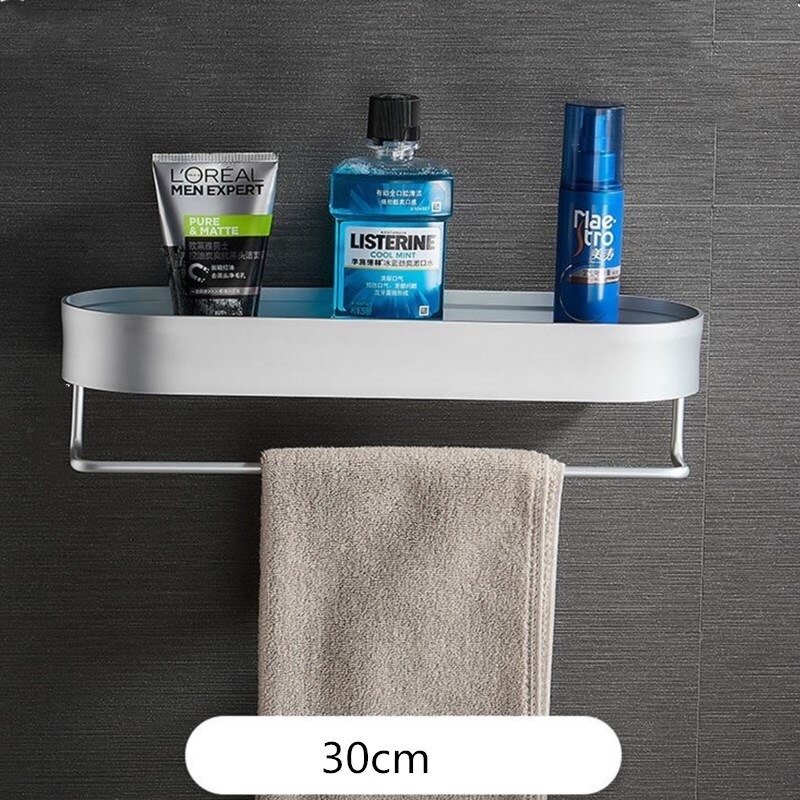 Bathroom Shelf Black Aluminum Wall-Mounted Square Shampoo Shelf Cosmetic Shelves Kitchen Nets Shelf Storage Rack Organizer Rack: 30cm-silver 2