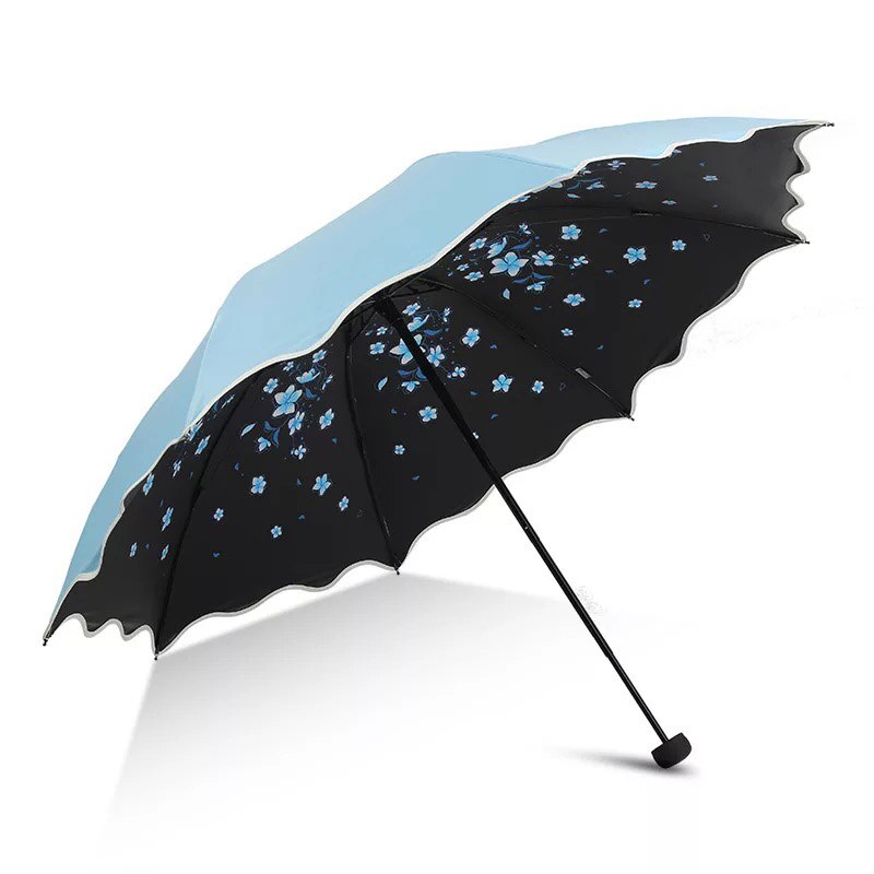 Mærke blomster paraply til kvinder folde pige parasol sol bærbar stærkt regn kvindelig sol uv klare paraplyer lys: Blå