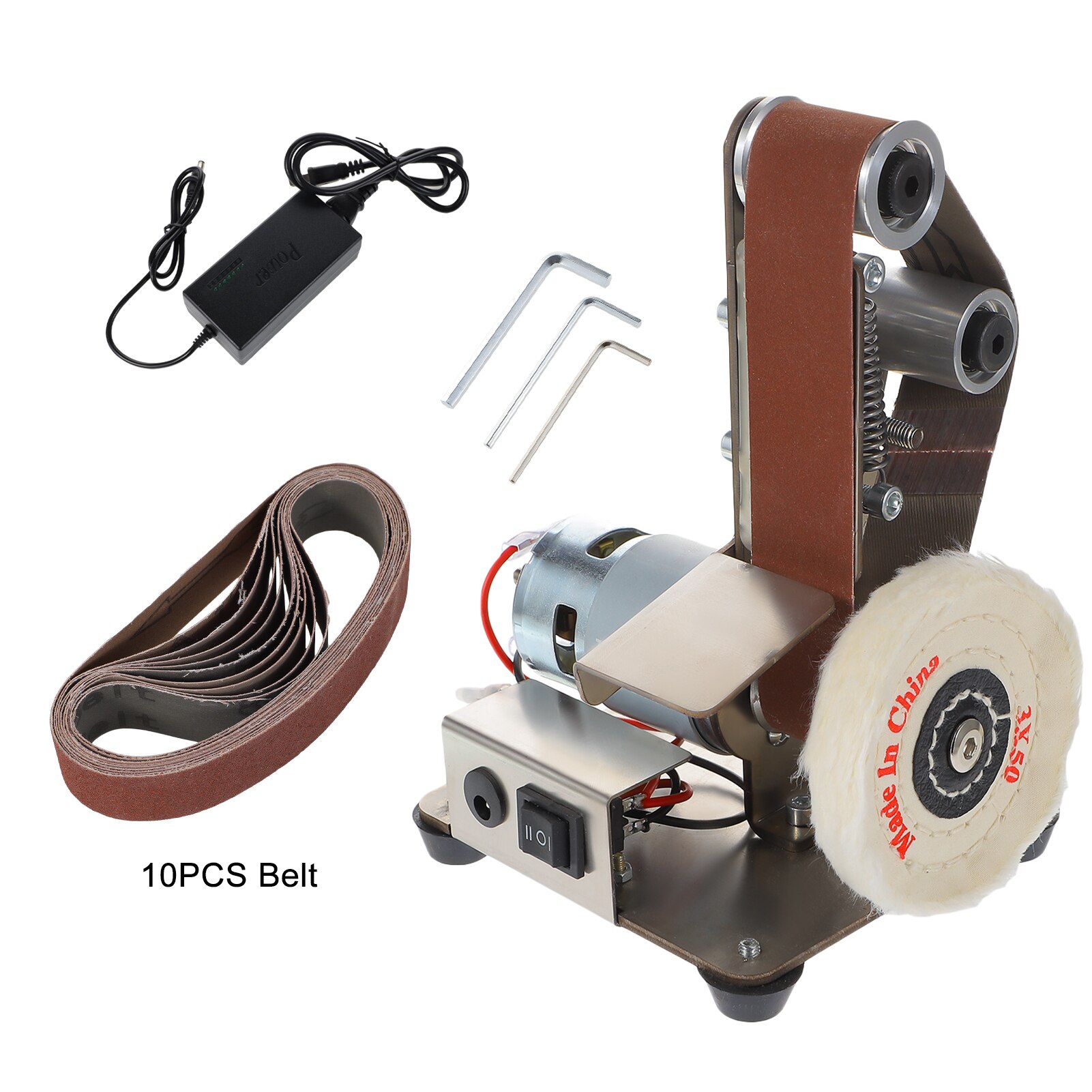 Belt Sanding Machine Belt Grinder Mini Grinding Device Electric Sander Cutter Edges Sharpener Grinder with 10pc Belts