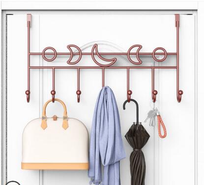 7-Hook over door hanger Iron Art Bag Clothes Key Scarf Hanging Holder Bathroom Kitchen Home Back Door organizer: moon Brown