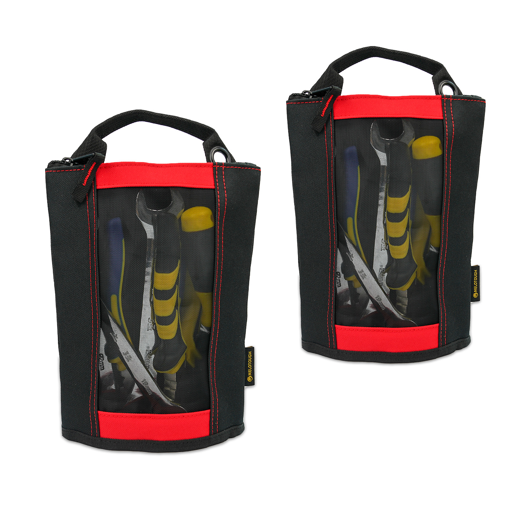 Melotough Canvas Rits Tool Pouch Zipper Bag-Sluiting Zak Met Mesh Venster En Opknoping Grommets 2 Pack: Rood