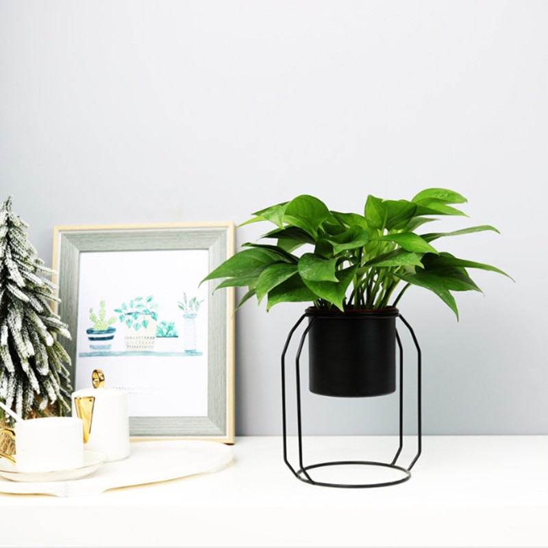 Metal urtepotte med stativ planter have hjemmekontor balkon indretning blomsterdisplay stativ holder urtepottehylde: Sort