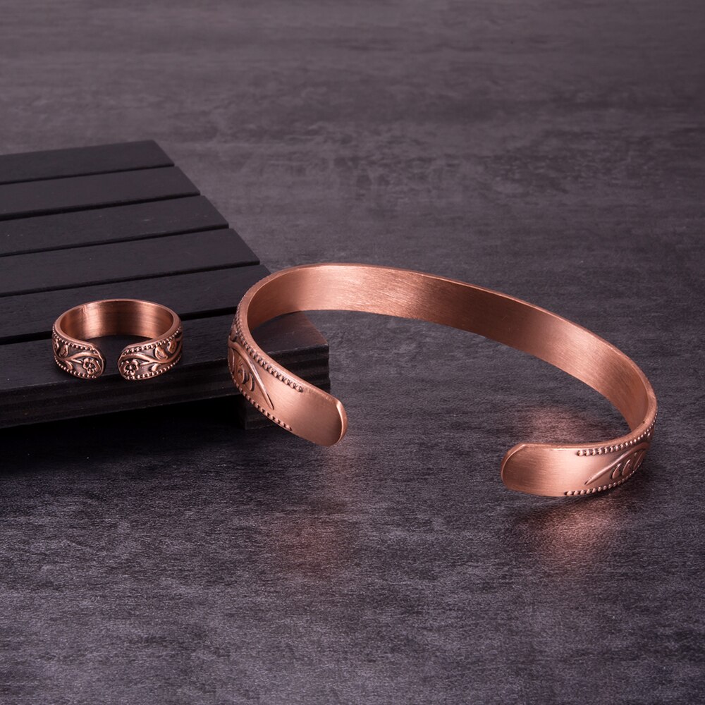 Conjunto de joyas magnéticas de cobre puro para hombres y mujeres, conjunto de joyería de artritis energética, flor Vintage, anillo de pulsera ajustable