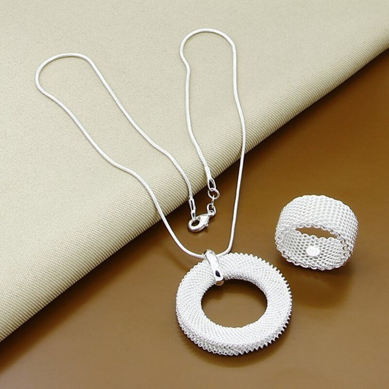 Jewelry Sets 925 Sterling Silver Round Necklaces Rings Two-piece Set for Women Men Trendy Jewelry