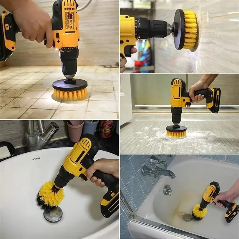 Kit de cepillo de taladro eléctrico, limpiador multiusos, herramientas de limpieza de neumáticos de coche para azulejos, baño, cocina, cepillos redondos de plástico