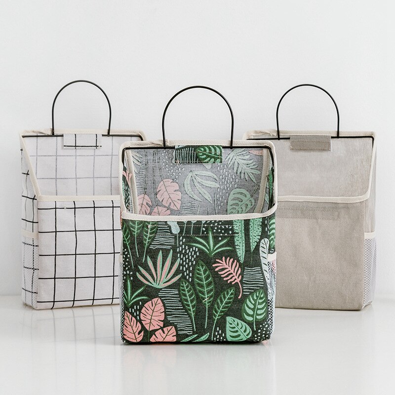 Cesta colgante para colgar en la pared, bolsa de almacenamiento de algodón y tela, organizador plegable de lino para libros, artículos diversos, estante interior para puerta